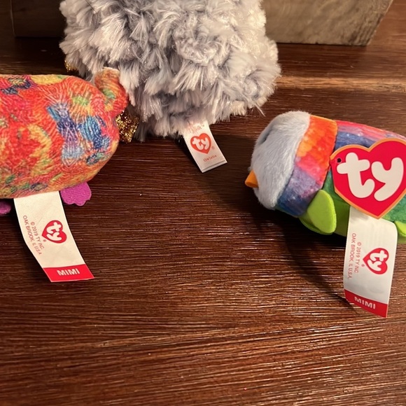 Ty Owls 🦉 2 Mimi baby owls, 1 larger grey white gold glitter Owlette TySilk​​ - Picture 3 of 8
